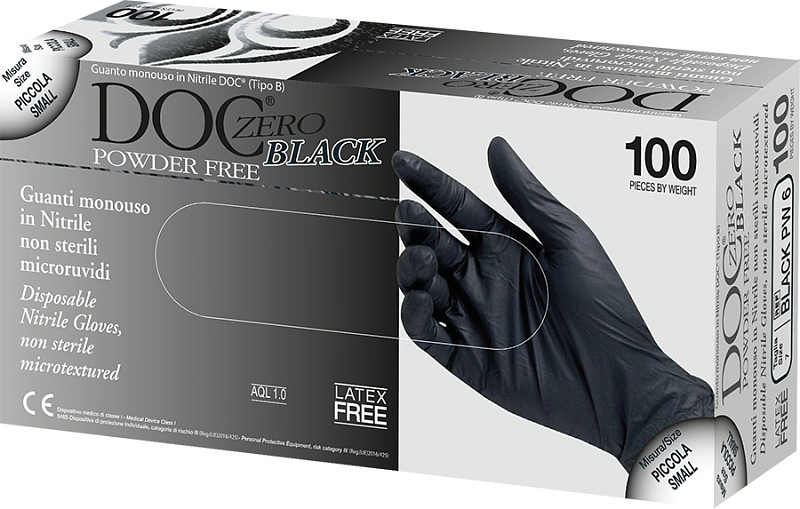 guanti monouso in nitrile nero doc black powder free 100 pz - DOC - RAM  Apparecchi Medicali