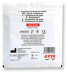 Compresse di garza tagliate sterili 4 strati, 10 x 10 in busta singola