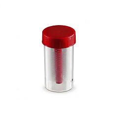 Contenitore per feci 60 ml trasparente sterile con tappo a vite rosso - conf. 600 pz.