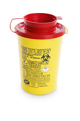 Contenitore PBS 0,6 lt per smaltimento aghi e rifiuti acuminati con coperchio - conf. 100 pz.