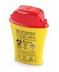 Contenitore a forma tronca da 0,4 lt per smaltimento aghi e rifiuti ospedalieri con coperchio a doppia apertura - conf. 70 pz.