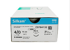 Silkam suture non assorbibili in seta, ago 3/8 24mm, USP 4/0 - filo nero 75cm - 36 pz.